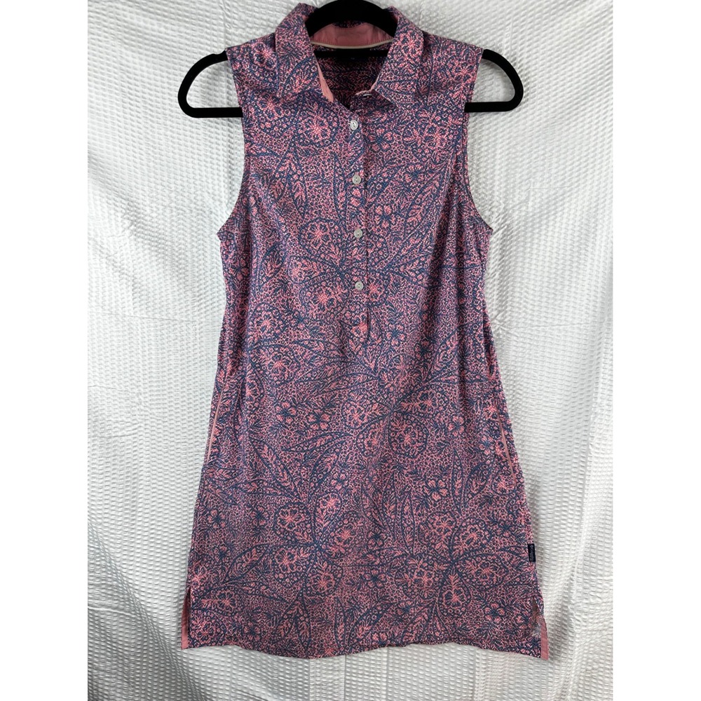 Columbia PFG Sleeveless Collared Shirt Dress Floral Pink Navy‎ Women's Size L
